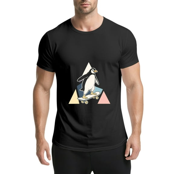 Black T Shirts for Men, Penguin,Skateboard,Geometric Shapes,Colorful,Graphic Mens Graphic Tees, 25060537,S