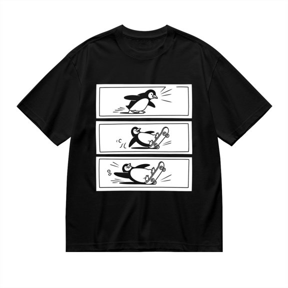 Black T Shirts for Men, Penguin Skateboard Sequence, Graphic Mens Graphic Tees, 24936802,3XL