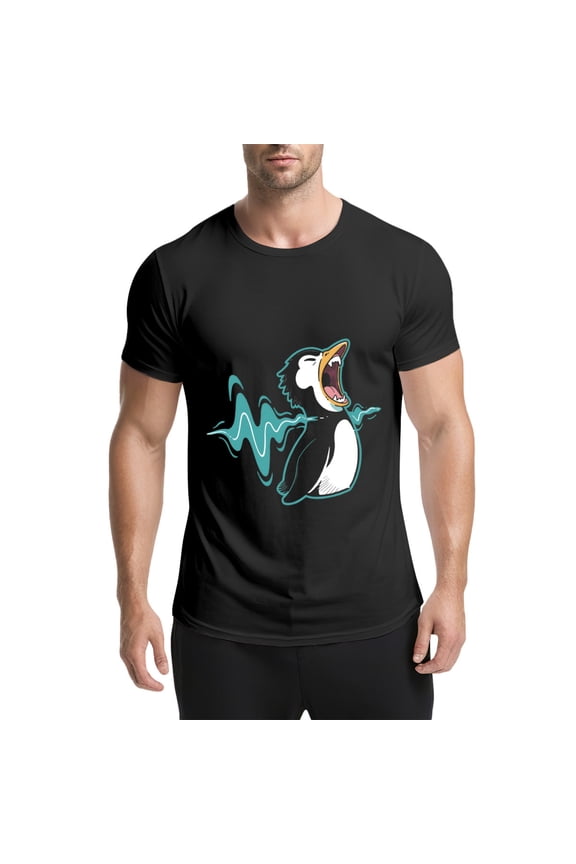 Black T Shirts for Men, Penguin,Yelling,Sound Waves,Graphic Mens Graphic Tees, 25060507,S