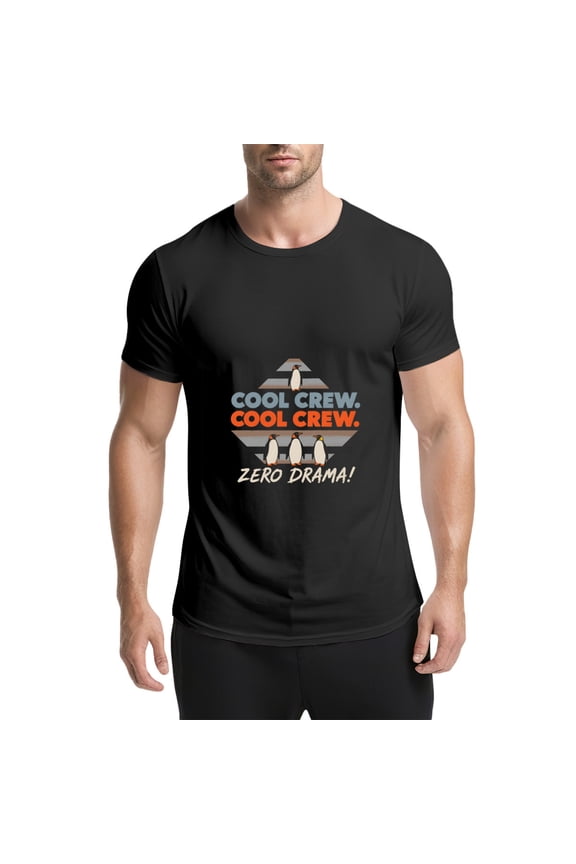 Black T Shirts for Men, Penguins, Cool Crew, Zero Drama Graphic Mens Graphic Tees, 25061546,3XL