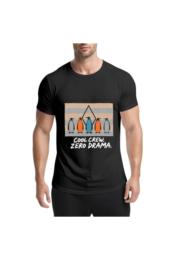 Black T Shirts for Men, Penguins, Stripes, Cool Crew Zero Drama Graphic Mens Graphic Tees, 25061487,3XL