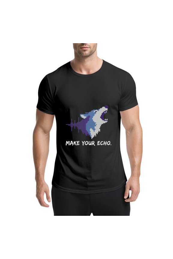 Black T Shirts for Men, Pixel Wolf, Howling, Sound Waves, Make Your Echo Graphic Mens Graphic Tees, 25061399,3XL