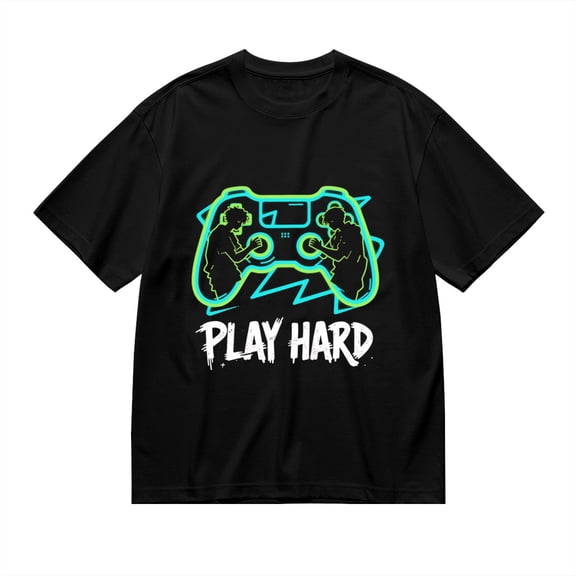 Black T Shirts for Men, Play Hard,Gaming Controller Print 1 Mens Graphic Tees, 24013586,S