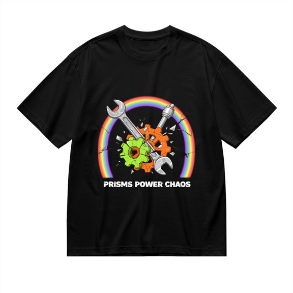 Black T Shirts for Men, Prisms Power Chaos,Wrench Gear Print Mens Graphic Tees, 24013613,S