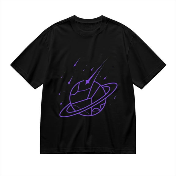 Black T Shirts for Men, Purple Planet With Rings Graphic Mens Graphic Tees, 24846344,3XL