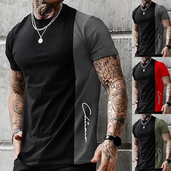 Black T Shirts for Men Quarter Sleeve Big and Tall Casual Weekend Tshirts Comfy Solid Color Round Neck Summer Vacation Basic Tee