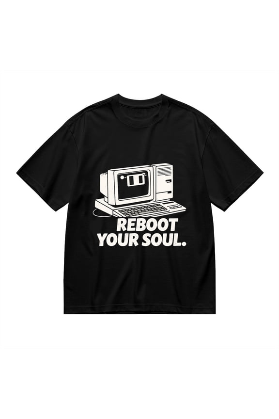 Black T Shirts for Men, Retro Computer, Reboot Your Soul, Graphic Mens Graphic Tees, 24827623,3XL