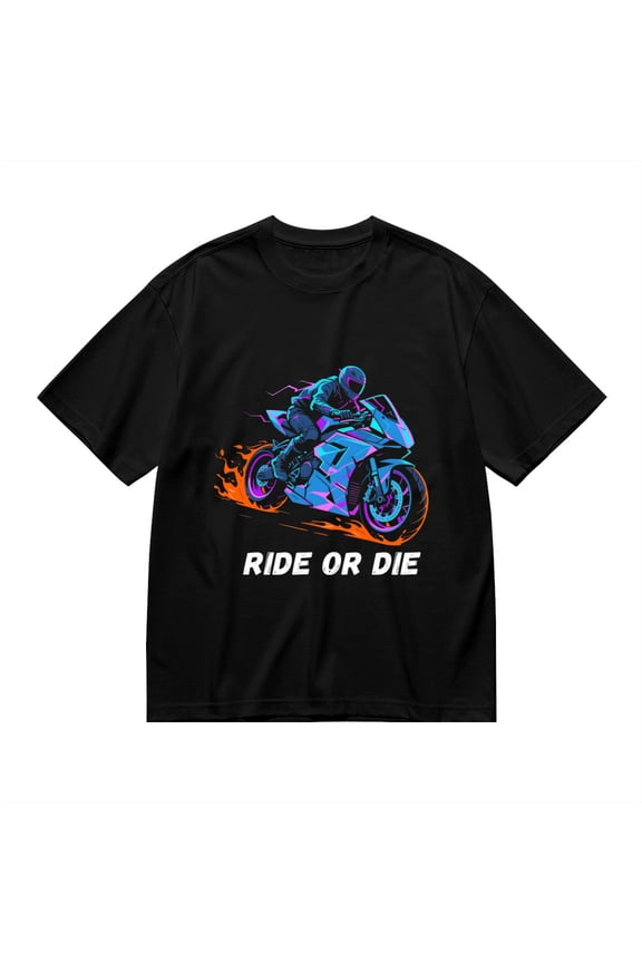 Black T Shirts for Men, Ride Or Die,Motorcycle Rider Print 2 Mens Graphic Tees, 24013598,S