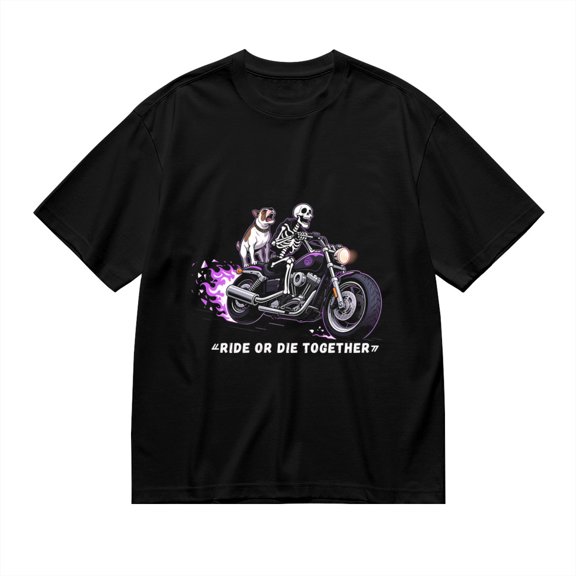 Black T Shirts for Men, Ride Or Die Together,Skeleton Motorcyclist Print 1 Mens Graphic Tees, 24013782,XL
