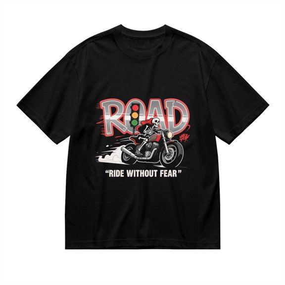 Black T Shirts for Men, Ride Without Fear,Skeleton On Motorcycle Print Mens Graphic Tees, 24013547,S