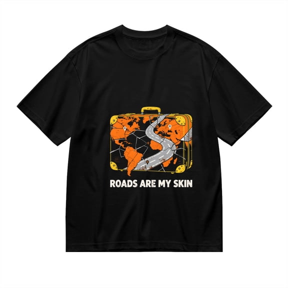 Black T Shirts for Men, Roads Are My Skin,Vintage Suitcase Print Mens Graphic Tees, 24013576,S