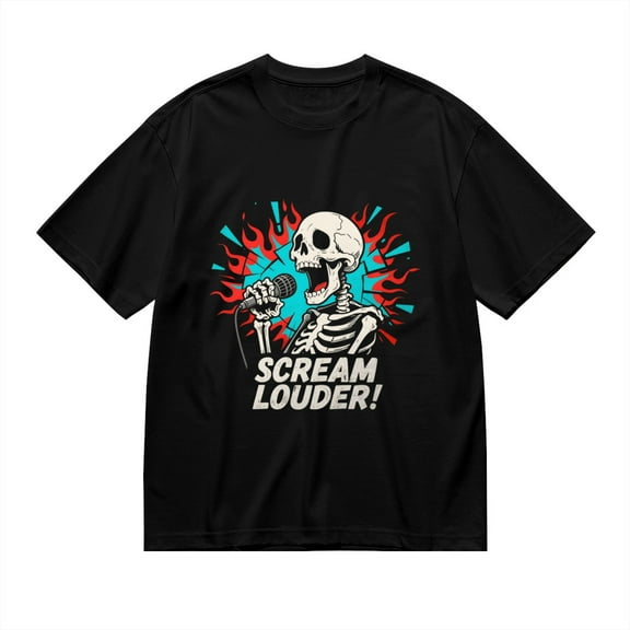 Black T Shirts for Men, Scream Louder,Skeleton With Microphone Print Mens Graphic Tees, 24013566,S