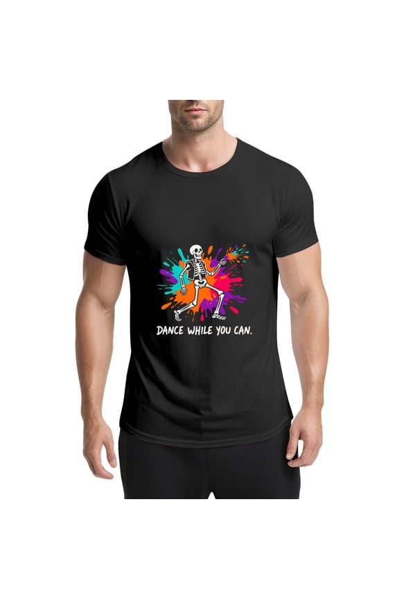 Black T Shirts for Men, Skeleton, Dance, Dance While You Can Graphic 2 Mens Graphic Tees, 25061566,3XL