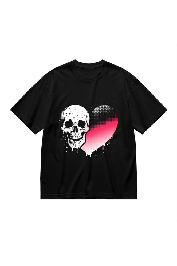 Black T Shirts for Men, Skull And Heart Drip Effect, Graphic Mens Graphic Tees, 24936845,3XL