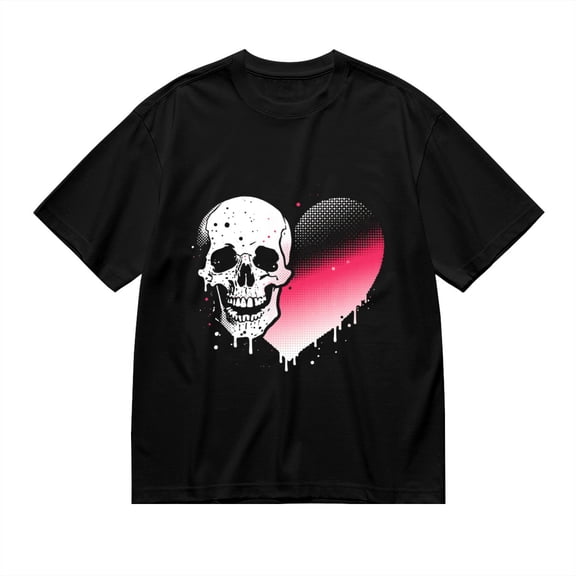 Black T Shirts for Men, Skull And Heart Drip Effect, Graphic Mens Graphic Tees, 24936845,XL