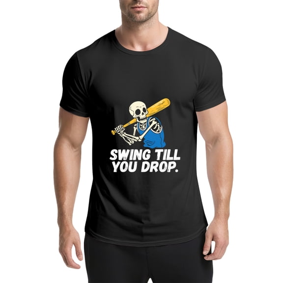 Black T Shirts for Men, Skull, Baseball Bat, Swing Till You Drop Graphic Mens Graphic Tees, 25061238,S