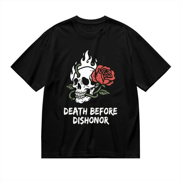 Black T Shirts for Men, Skull, Rose, Flames, Death Before Dishonor Graphic 1 1 Mens Graphic Tees, 24827721,XL