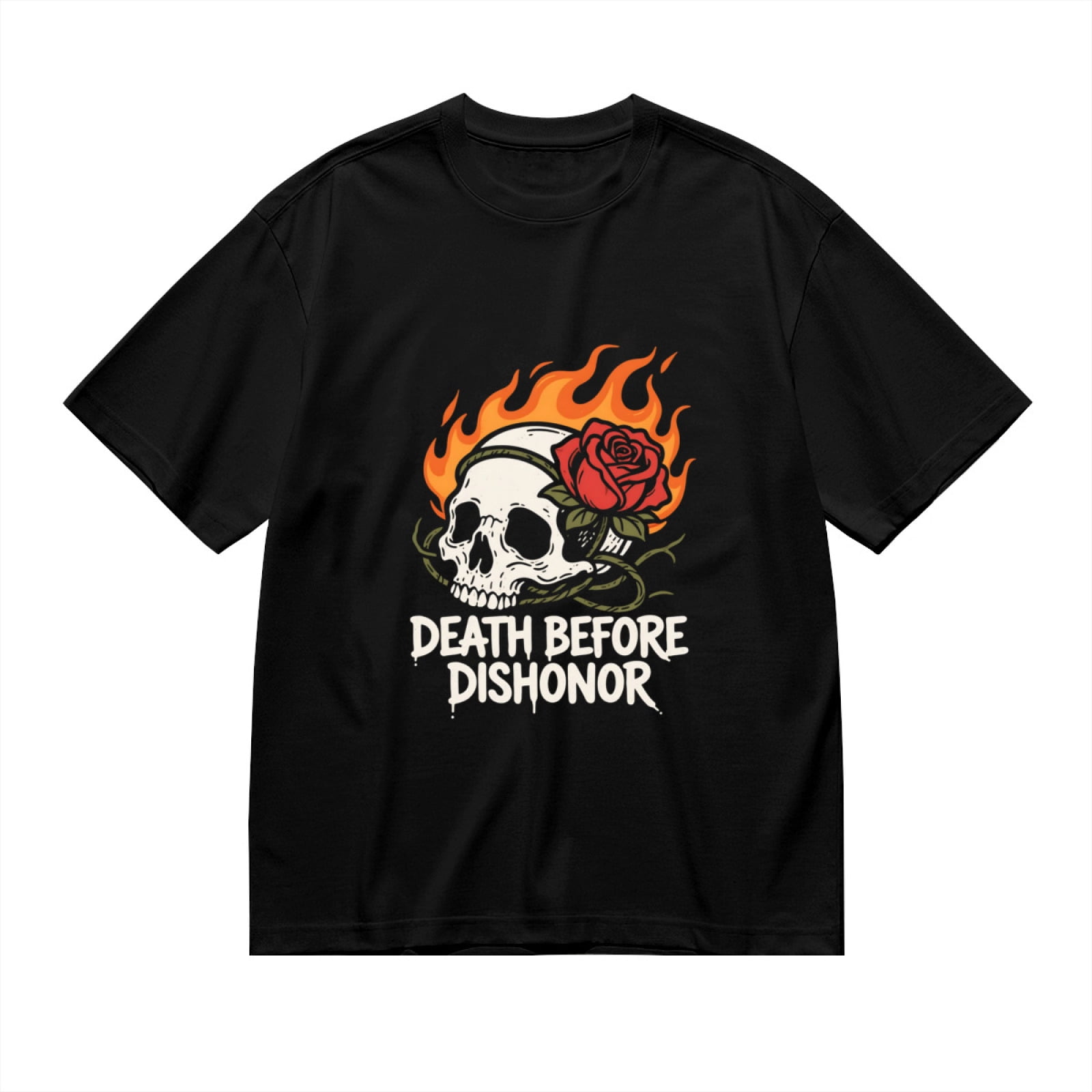 Black T Shirts for Men, Skull, Rose, Flames, Death Before Dishonor ...