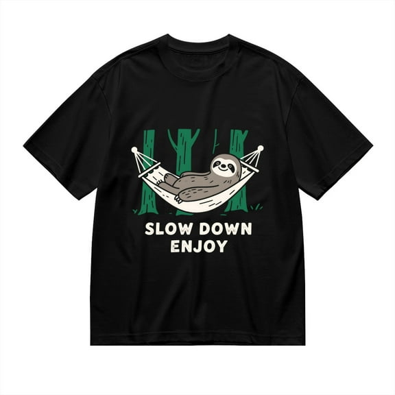 Black T Shirts for Men, Sloth In Hammock Slow Down Enjoy, Graphic Mens Graphic Tees, 24936885,S