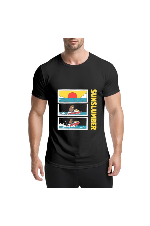 Black T Shirts for Men, Sloth,Jet Ski,Sunslumber Graphic Mens Graphic Tees, 25060529,S