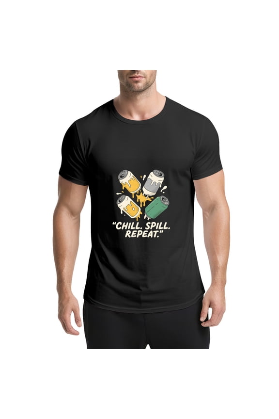 Black T Shirts for Men, Soda Cans, Liquid Drips, Chill Spill Repeat Graphic 1 Mens Graphic Tees, 25061288,3XL