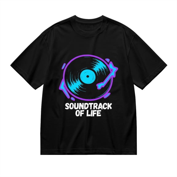 Black T Shirts for Men, Soundtrack Of Life,Vinyl Record Print Mens Graphic Tees, 24013551,S
