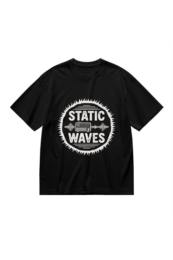 Black T Shirts for Men, Static Waves Radio Graphic Mens Graphic Tees, 24846234,3XL