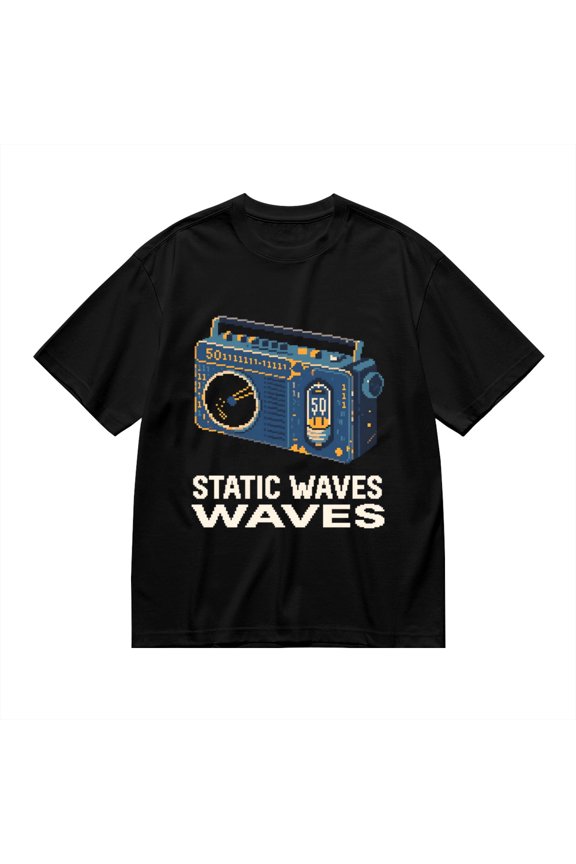 Black T Shirts for Men, Static Waves, Radio Print Mens Graphic Tees, 24013519,S