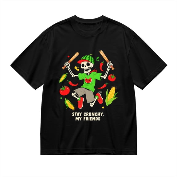 Black T Shirts for Men, Stay Crunchy My Friends, Skeleton Print Mens Graphic Tees, 24013517,S