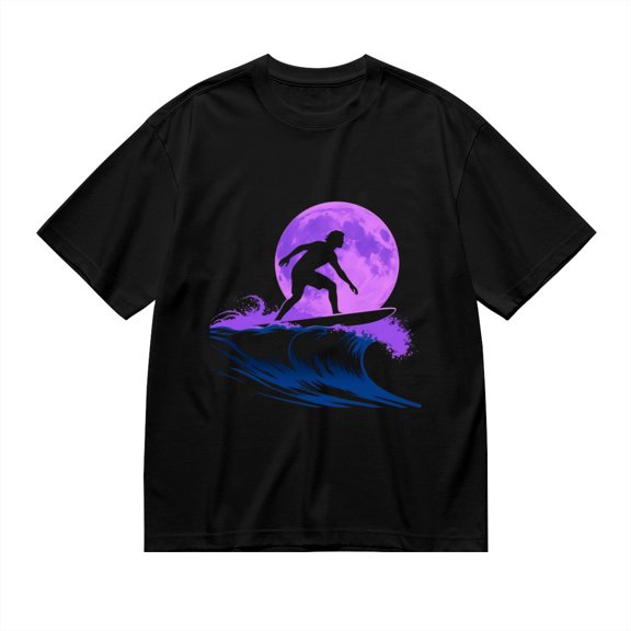 Black T Shirts for Men, Surfer, Moonlight, Ocean Wave Graphic Mens Graphic Tees, 24898423,3XL