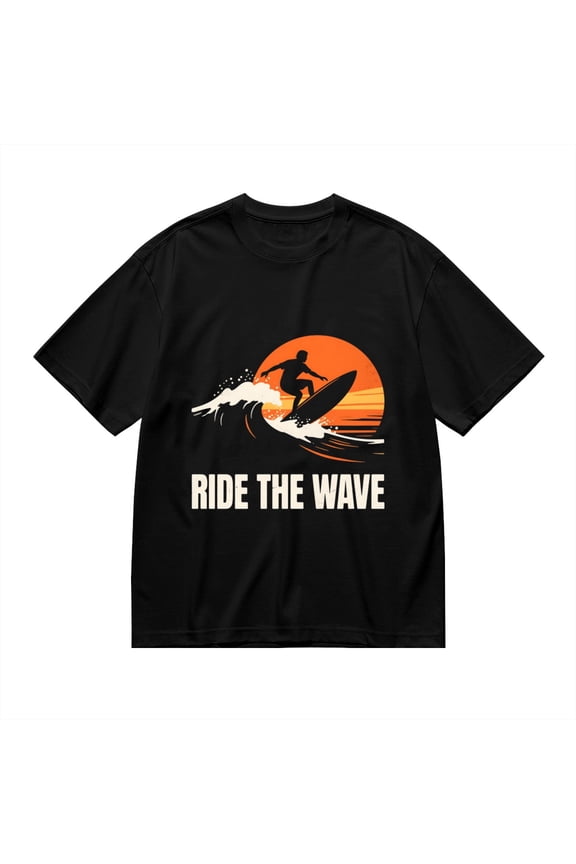 Black T Shirts for Men, Surfer Silhouette Ride The Wave, Graphic 1 Mens Graphic Tees, 24936914,S