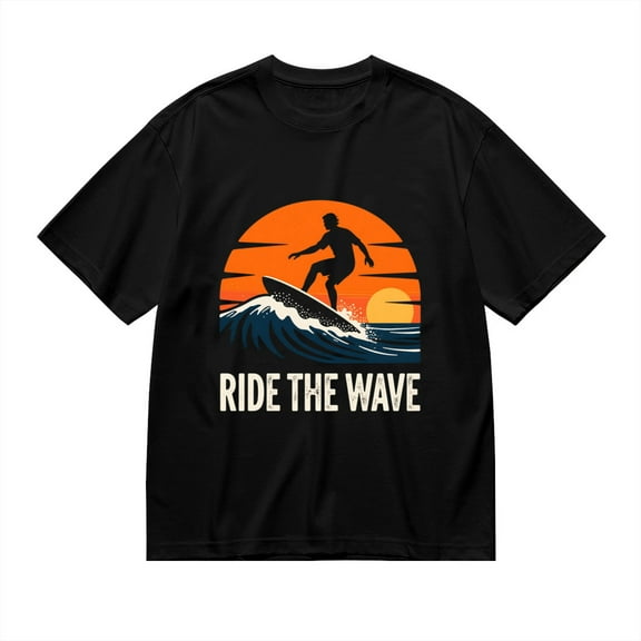 Black T Shirts for Men, Surfer Silhouette Ride The Wave, Graphic 2 Mens Graphic Tees, 24936673,S