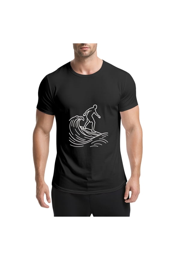 Black T Shirts for Men, Surfer,Wave,Action Pose,Minimalist Line Art,Graphic Mens Graphic Tees, 25060584,S