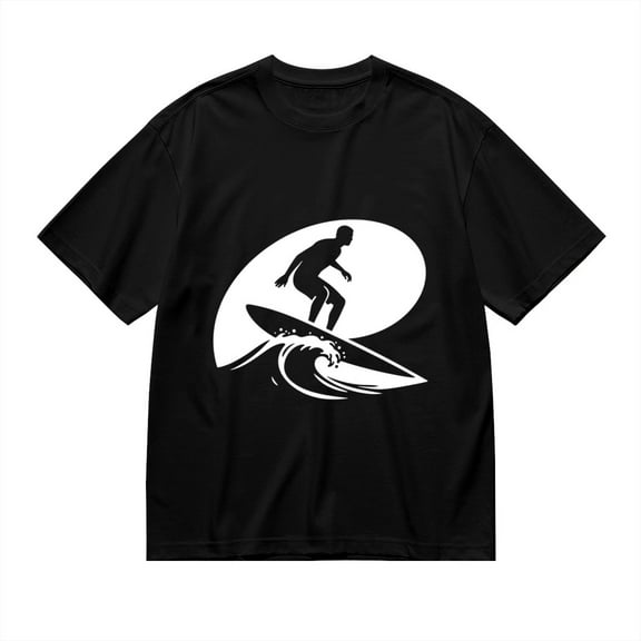 Black T Shirts for Men, Surfer, Wave, Minimalist Silhouette Graphic Mens Graphic Tees, 24827615,S