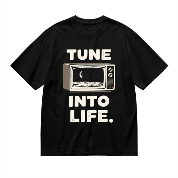 Black T Shirts for Men, Tv, Moon, Tune Into Life, Graphic Mens Graphic Tees, 24827538,S
