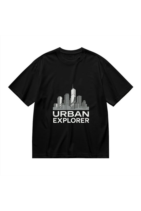 Black T Shirts for Men, Urban Explorer Cityscape Graphic Mens Graphic Tees, 24846248,XL