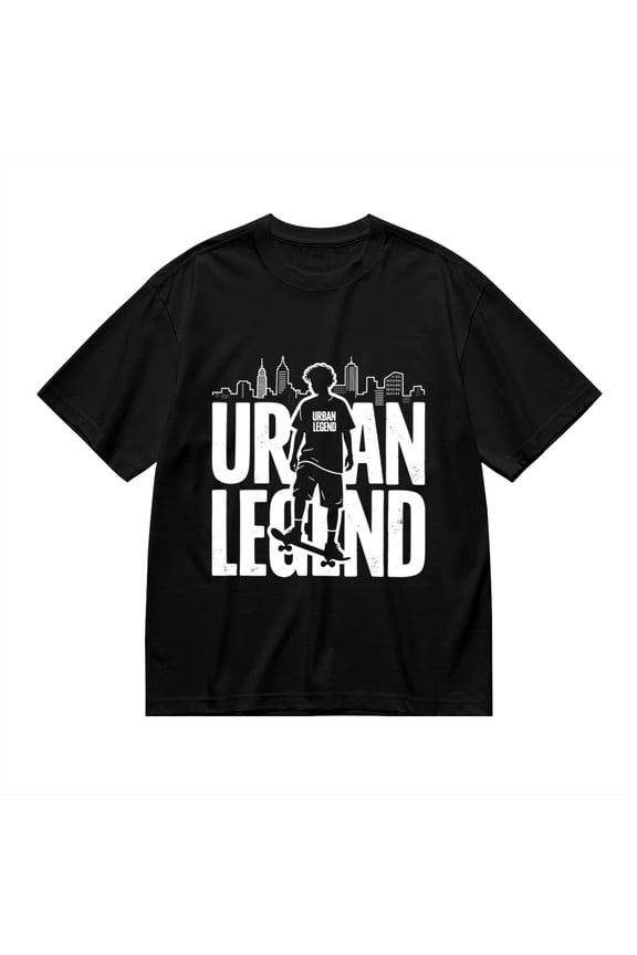 Black T Shirts for Men, Urban Legend, Skateboarder Print Mens Graphic Tees, 24816209,S