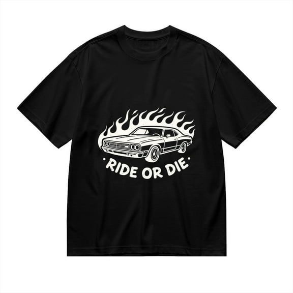 Black T Shirts for Men, Vintage Car, Flames, Ride Or Die, Graphic Mens Graphic Tees, 24827602,XL