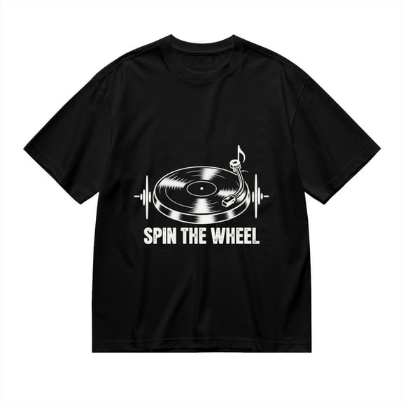 Black T Shirts for Men, Vinyl Record Spin The Wheel, Graphic 2 Mens Graphic Tees, 24827485,M