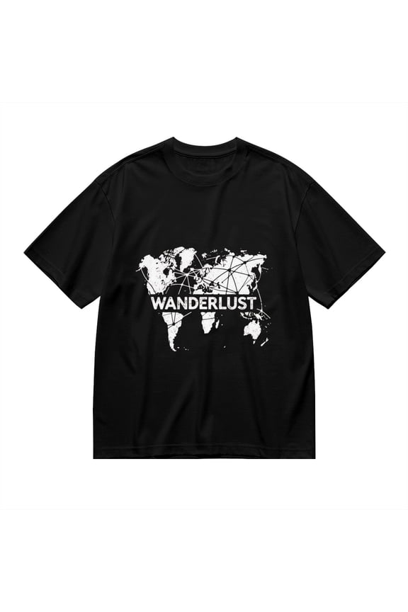 Black T Shirts for Men, Wanderlust, World Map Print Mens Graphic Tees, 24816298,3XL