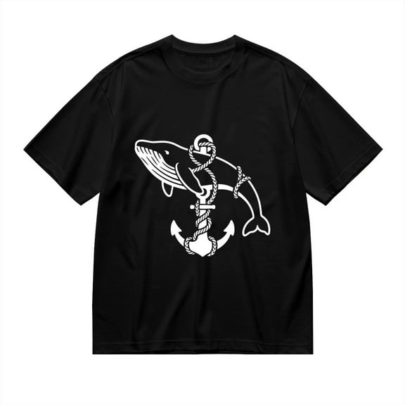 Black T Shirts for Men, Whale, Anchor, Nautical Graphic Mens Graphic Tees, 24898524,3XL