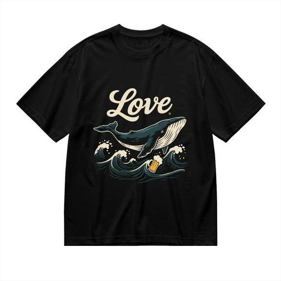 Black T Shirts for Men, Whale And Beer Love Waves, Graphic Mens Graphic Tees, 24936887,L