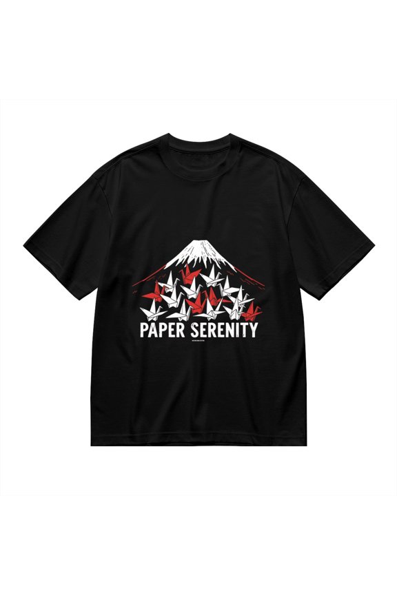 Black T Shirts for Men, White Mountain Red Cranes Paper Serenity, Graphic Mens Graphic Tees, 24936900,XL