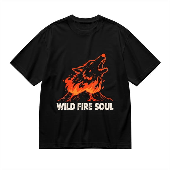 Black T Shirts for Men, Wild Fire Soul,Wolf Flame Print Mens Graphic Tees, 24013493,S