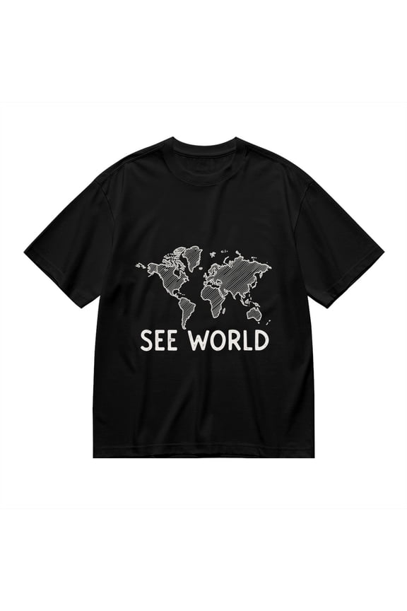 Black T Shirts for Men, World Map Graphic Mens Graphic Tees, 24846239,3XL