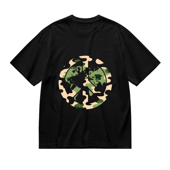 Black T Shirts for Men, World Map Peace Sign Unity, Graphic Mens Graphic Tees, 24936735,XL