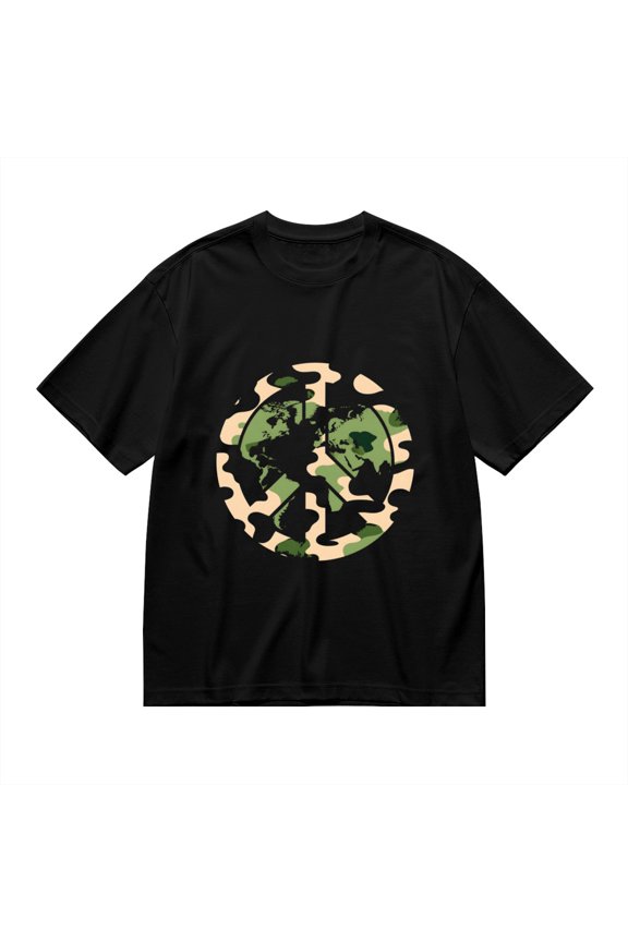 Black T Shirts for Men, World Map Peace Sign Unity, Graphic Mens Graphic Tees, 24936735,XL