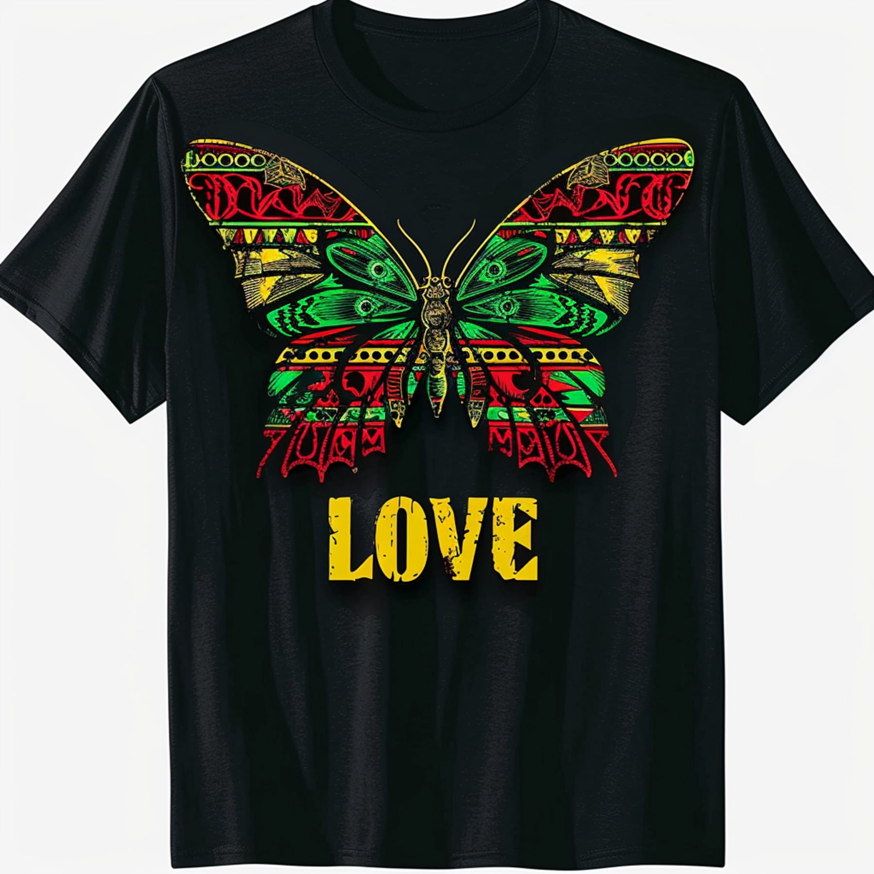 Black TShirt Collection: Vibrant Rasta Designs with Butterflies Peace ...