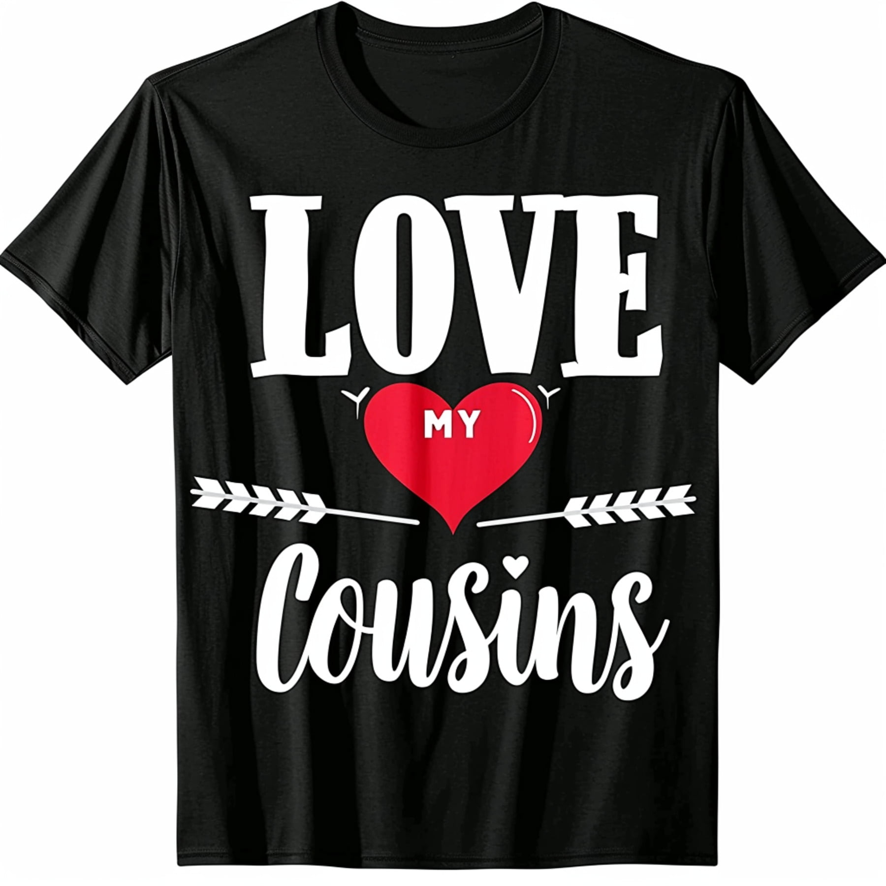 Black TShirt with 'I LOVE MY COUSins' Cursive Print &amp; Heart Arrow ...