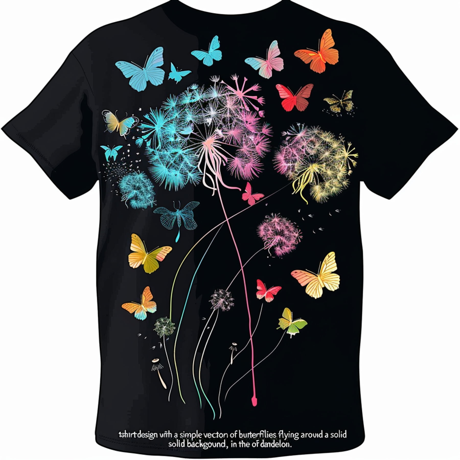 Black TShirt with Butterfly and Design Colorful Pastel Butterflies ...